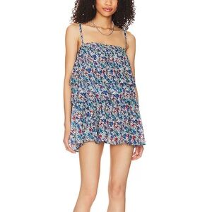 NWT Free People Blue and Red Talia Tiered Tank Dress